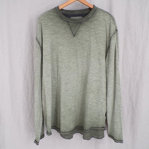 ZIMEGO Men's Sz XXL Long Sleeve Crew Neck Green Color Dye Washed Hipster T-Shirt - Picture 1 of 8